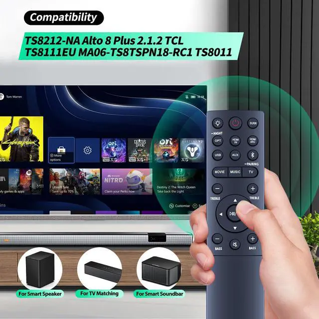 Alt view image 2 of 7 - New Soundbar Remote Control Replacement for TCL TS8132 Alto 8+ 3.1.2 Channel TS8212 TS8212-NA Alto 8+ 2.1.2 Channel Dolby Atmos Sound Bar and TS8111 TS8111-NA Alto 8i 2.1 Channel Dolby Atmos Sound Bar