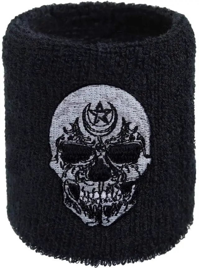 Main image of Outdoor Sweat Band for Wrist- Embroidered Heavy Metal Sweat Absorbent Wrist Band - Terrycloth Black Arm Band for Sport (Heavy Metal - Schweißband)