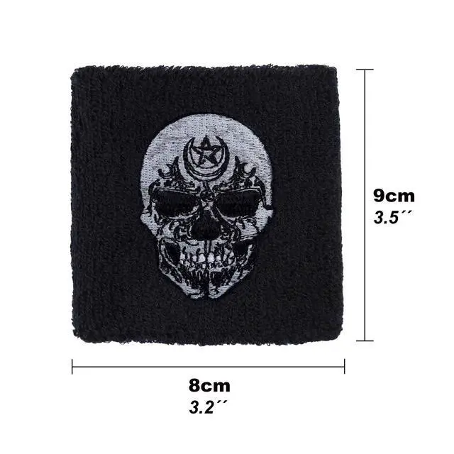 Alt view image 2 of 6 - Outdoor Sweat Band for Wrist- Embroidered Heavy Metal Sweat Absorbent Wrist Band - Terrycloth Black Arm Band for Sport (Heavy Metal - Schweißband)