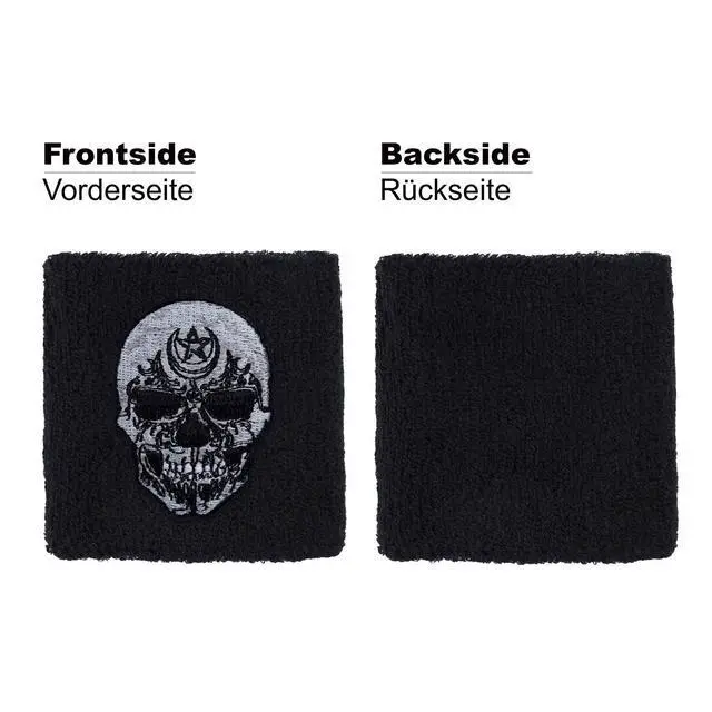 Alt view image 4 of 6 - Outdoor Sweat Band for Wrist- Embroidered Heavy Metal Sweat Absorbent Wrist Band - Terrycloth Black Arm Band for Sport (Heavy Metal - Schweißband)