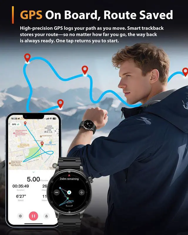 Alt view image 2 of 7 - Smart Watches for Men Women with GPS (Answer/Make Calls), 1.52" AMOLED Smartwatch, 170+ Sport Modes Step Counter Fitness Activity Tracker with Sleep Stress Monitor, for Android iPhones