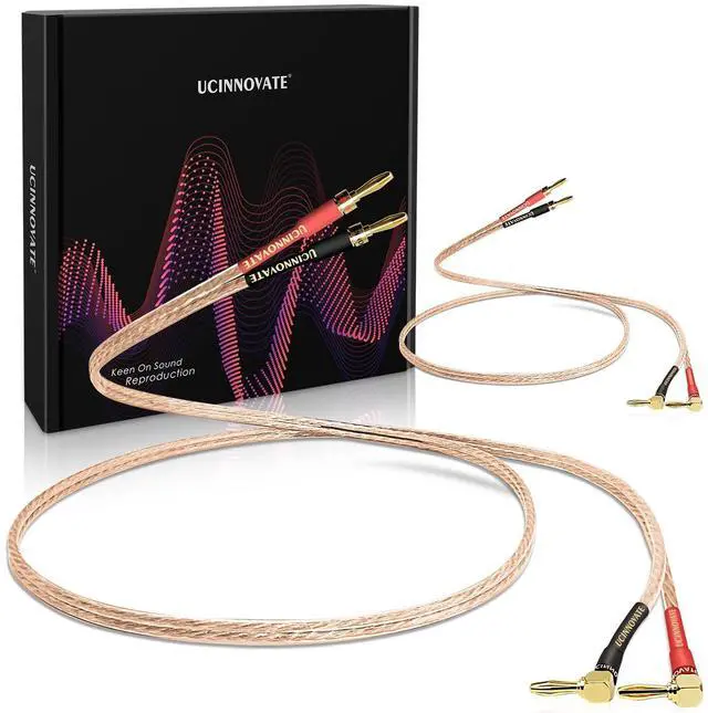 Main image of 2 Pack 13 AWG Speaker Cable with Banana Plugs, 2X 2m HiFi Speaker Wire with 4mm Gold-Plated Right Angle Banana Plugs, Solid Audio Cable Cord for Audiophile Home Theater