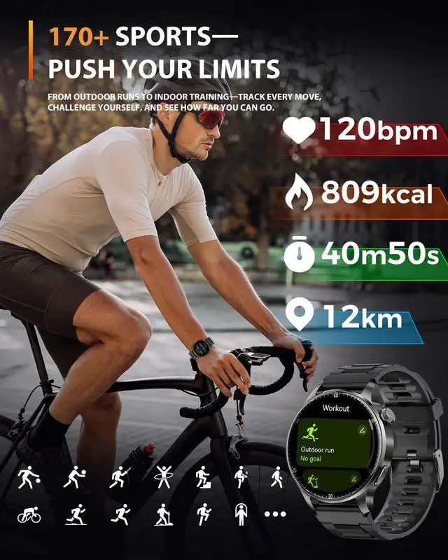 Alt view image 6 of 7 - Smart Watches for Men Women with GPS (Answer/Make Calls), 1.52" AMOLED Smartwatch, 170+ Sport Modes Step Counter Fitness Activity Tracker with Sleep Stress Monitor, for Android iPhones