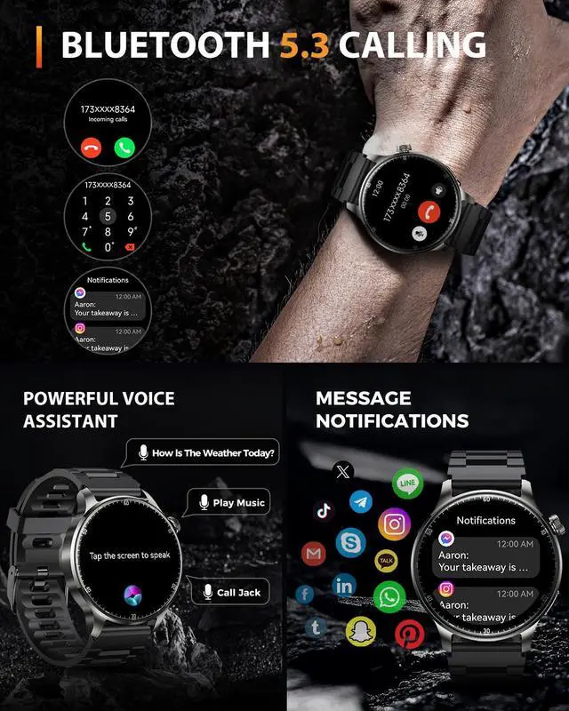 Alt view image 7 of 7 - Smart Watches for Men Women with GPS (Answer/Make Calls), 1.52" AMOLED Smartwatch, 170+ Sport Modes Step Counter Fitness Activity Tracker with Sleep Stress Monitor, for Android iPhones