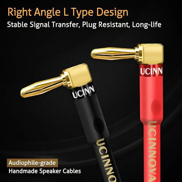 Alt view image 3 of 7 - 2 Pack 13 AWG Speaker Cable with Banana Plugs, 2X 2m HiFi Speaker Wire with 4mm Gold-Plated Right Angle Banana Plugs, Solid Audio Cable Cord for Audiophile Home Theater