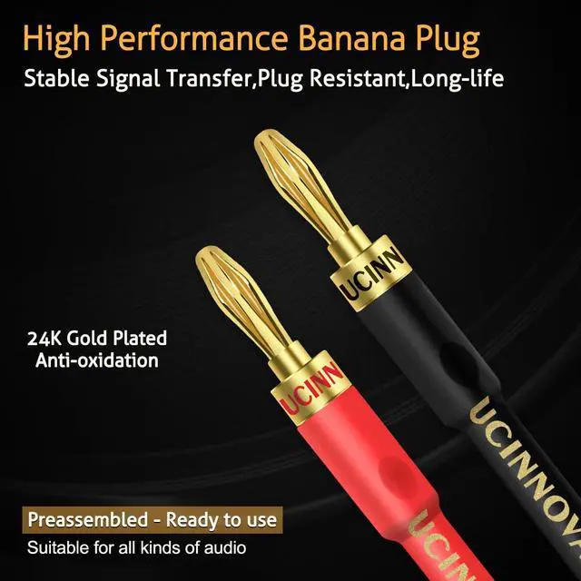 Alt view image 2 of 7 - 2 Pack 13 AWG Speaker Cable with Banana Plugs, 2X 2m HiFi Speaker Wire with 4mm Gold-Plated Right Angle Banana Plugs, Solid Audio Cable Cord for Audiophile Home Theater