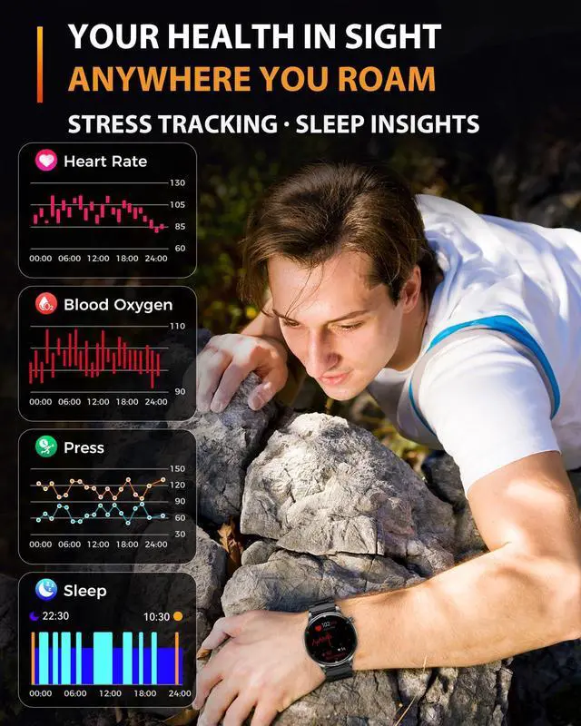 Alt view image 5 of 7 - Smart Watches for Men Women with GPS (Answer/Make Calls), 1.52" AMOLED Smartwatch, 170+ Sport Modes Step Counter Fitness Activity Tracker with Sleep Stress Monitor, for Android iPhones