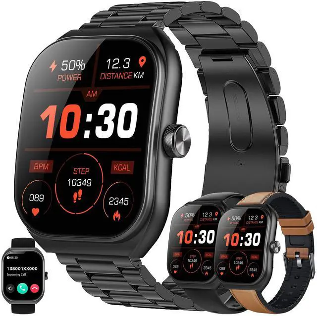 Main image of Smart Watches for Men(Answer/Make Call), 2.01" Curved Screen HD Fitness Tracker Watch with Blood Pressure/Heart Rate Monitor, SpO2, Fitness Watch for Men, Smart Watch for Android/iOS Phones (Black)