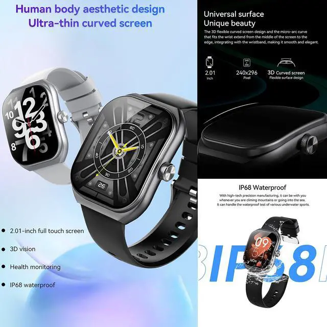 Alt view image 2 of 6 - Smart Watches for Men(Answer/Make Call), 2.01" Curved Screen HD Fitness Tracker Watch with Blood Pressure/Heart Rate Monitor, SpO2, Fitness Watch for Men, Smart Watch for Android/iOS Phones (Black)