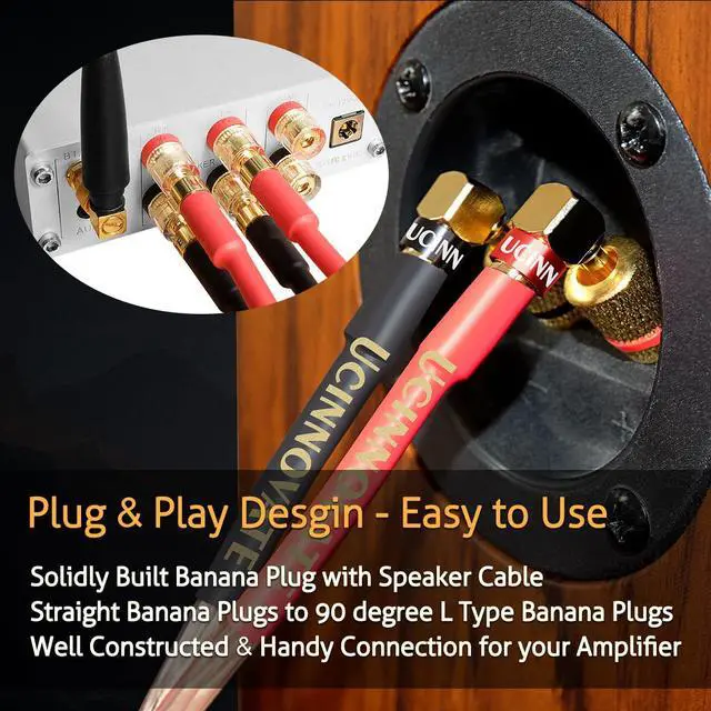 Alt view image 4 of 7 - 2 Pack 13 AWG Speaker Cable with Banana Plugs, 2X 2m HiFi Speaker Wire with 4mm Gold-Plated Right Angle Banana Plugs, Solid Audio Cable Cord for Audiophile Home Theater