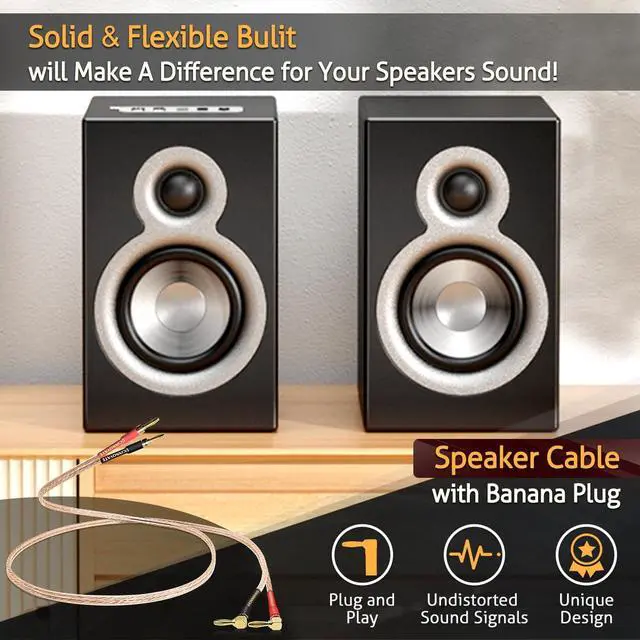 Alt view image 5 of 7 - 2 Pack 13 AWG Speaker Cable with Banana Plugs, 2X 2m HiFi Speaker Wire with 4mm Gold-Plated Right Angle Banana Plugs, Solid Audio Cable Cord for Audiophile Home Theater
