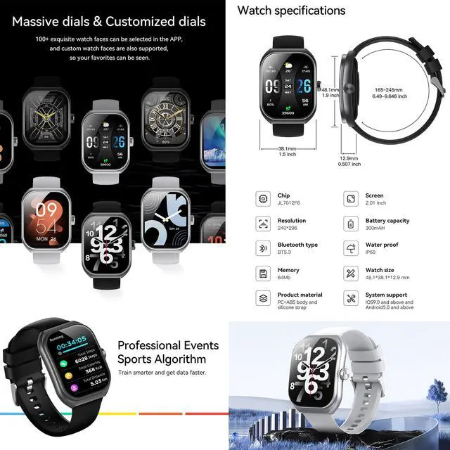 Alt view image 5 of 6 - Smart Watches for Men(Answer/Make Call), 2.01" Curved Screen HD Fitness Tracker Watch with Blood Pressure/Heart Rate Monitor, SpO2, Fitness Watch for Men, Smart Watch for Android/iOS Phones (Black)
