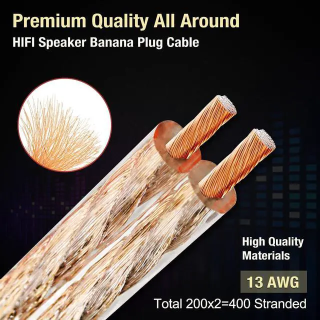 Alt view image 6 of 7 - 2 Pack 13 AWG Speaker Cable with Banana Plugs, 2X 2m HiFi Speaker Wire with 4mm Gold-Plated Right Angle Banana Plugs, Solid Audio Cable Cord for Audiophile Home Theater