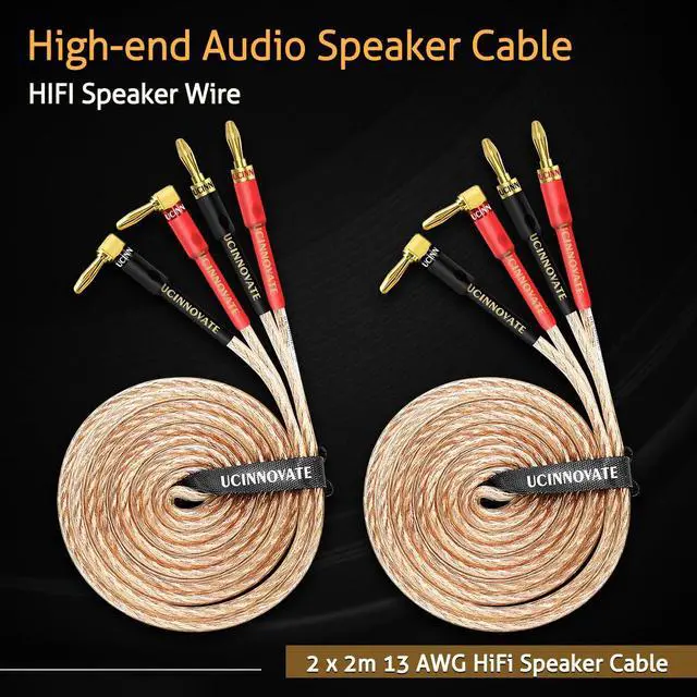Alt view image 7 of 7 - 2 Pack 13 AWG Speaker Cable with Banana Plugs, 2X 2m HiFi Speaker Wire with 4mm Gold-Plated Right Angle Banana Plugs, Solid Audio Cable Cord for Audiophile Home Theater