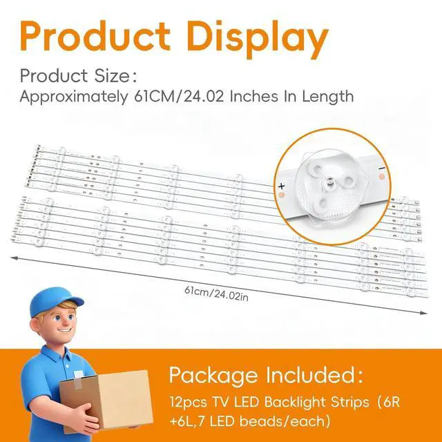 Alt view image 2 of 7 - 12 pcs LED Backlight Strips for Samsung 60" | 6L+6R; Fits UN60H6203, UN60J6200AF; Replaces BN96-29074A, BN96-29075A, 2013SVS60