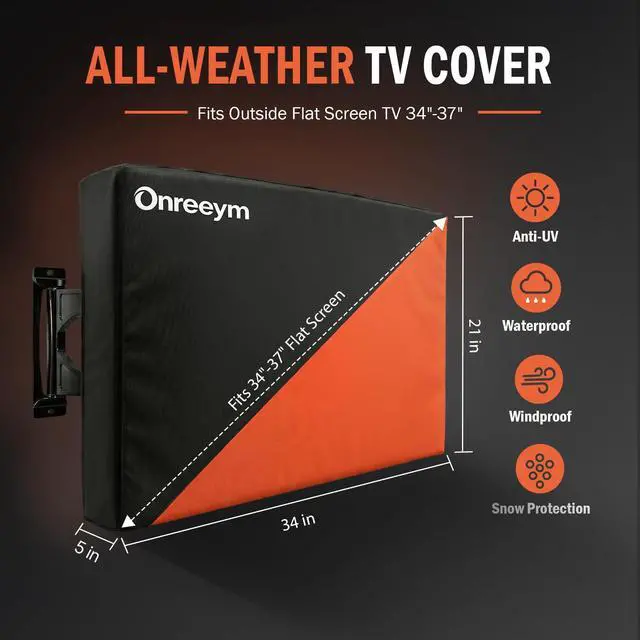 Alt view image 6 of 7 - Oreenym Waterproof Outdoor TV Cover for 34-37in Flat Screen Television | Heavy Duty 600D Oxford, All-Weather Protection, UV Resistant & Dustproof, Full Coverage & Universal Fit