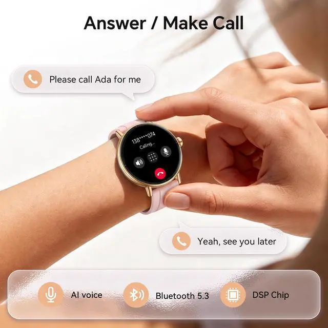 Alt view image 3 of 6 - Smart Watch for Women, 40mm HD Fitness Tracker, Answer & Make Call | for iPhone/Android/Samsung, Heart Rate/SpO2/Stress/Sleep Monitor, 7 Day Battery, 110+ Sports Modes, 2 Band, IP68, Pink
