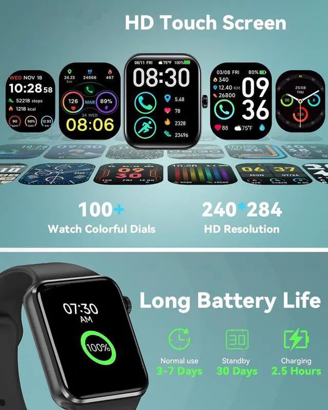 Alt view image 7 of 7 - Smart Watch for Men Women, 2.09" AI Fitness Smartwatches with Calling/SMS, Heart Rate/Sleep/SpO2 Monitor, Pedometer, Dual Bands, 3 Games for Android/iOS Phones (White)