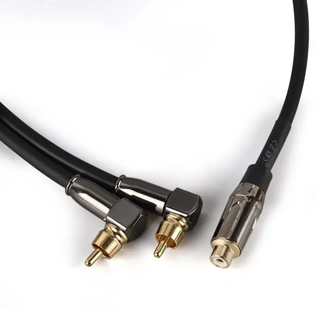 Alt view image 3 of 5 - Right Angle 2-Male to Straight 1-Female RCA Audio Stereo Subwoofer Cable Speaker Y Adapter Male to Female Subwoofer Extension Cord 2 Pack (3FT)