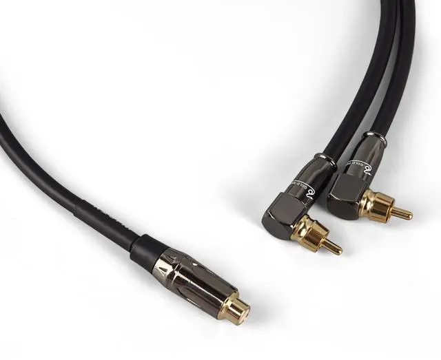 Alt view image 4 of 5 - Right Angle 2-Male to Straight 1-Female RCA Audio Stereo Subwoofer Cable Speaker Y Adapter Male to Female Subwoofer Extension Cord 2 Pack (3FT)