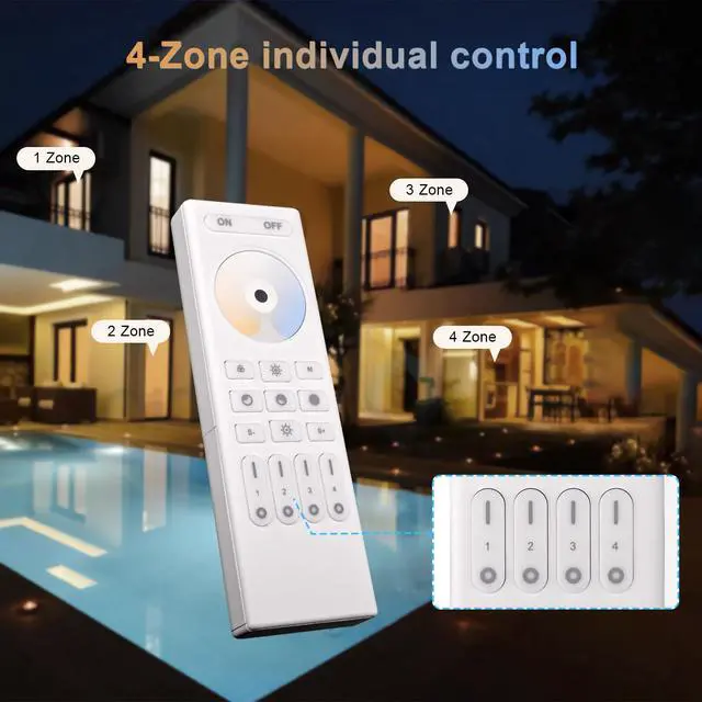 Alt view image 3 of 6 - CCT Dual White RC02RF RF Remote 2.4G 4-Zone for CCT LED Strip Controller | Touch Remote Panel Supports Dual White CCT Adjustment CCT LED Strip Controller Work with WB5 LM052 LM053 C02W C02Z C02RF