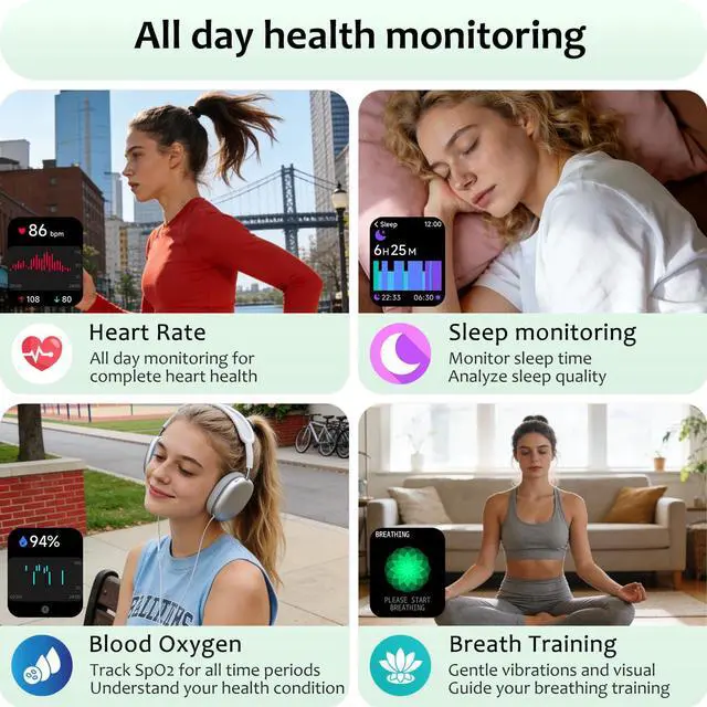 Alt view image 4 of 6 - Smart Watch (Answer/Make Call) for iPhone&Android, 1.83" Smartwatches with Sleep Monitor Heart Rate Activity Tracking, IP68 Waterproof, Fitness Tracker 100+Sport, Reloj Inteligente 30 Day+Battery Life