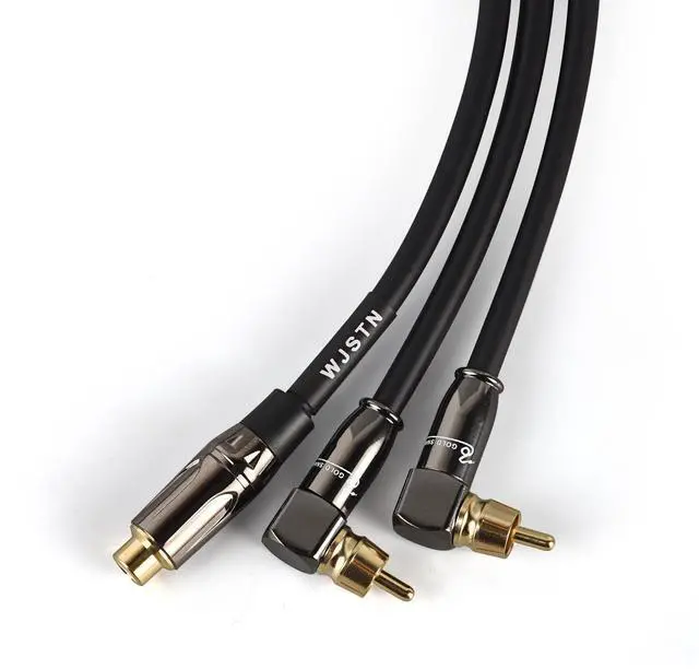 Alt view image 5 of 5 - Right Angle 2-Male to Straight 1-Female RCA Audio Stereo Subwoofer Cable Speaker Y Adapter Male to Female Subwoofer Extension Cord 2 Pack (3FT)