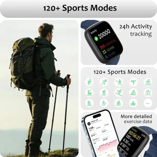 Alt view image 5 of 6 - Smart Watch (Answer/Make Call) for iPhone&Android, 1.83" Smartwatches with Sleep Monitor Heart Rate Activity Tracking, IP68 Waterproof, Fitness Tracker 100+Sport, Reloj Inteligente 30 Day+Battery Life
