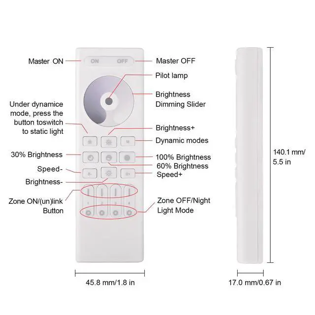 Alt view image 2 of 6 - Single Color Dimming RC01RF RF Remote 2.4G RF Remote 4-Zone Group Control | RF Remote with Group Control For Single Color FCOB COB & 5050 LED Controller Work with WB5 LM052 LM053 C01W C01Z C01RF etc