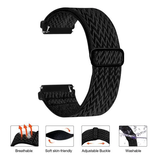 Alt view image 4 of 6 - 4 Pack Elastic Bands Compatible With Fitbit Versa & Versa 2 Wristbands - Soft Loop Nylon Adjustable Stretchy Replacement Straps for Women & Men