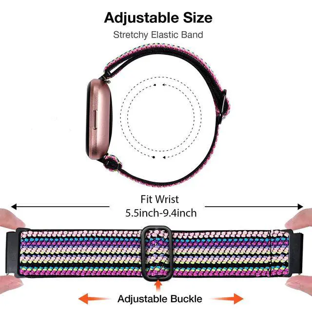 Alt view image 3 of 6 - 4 Pack Elastic Bands Compatible With Fitbit Versa & Versa 2 Wristbands - Soft Loop Nylon Adjustable Stretchy Replacement Straps for Women & Men