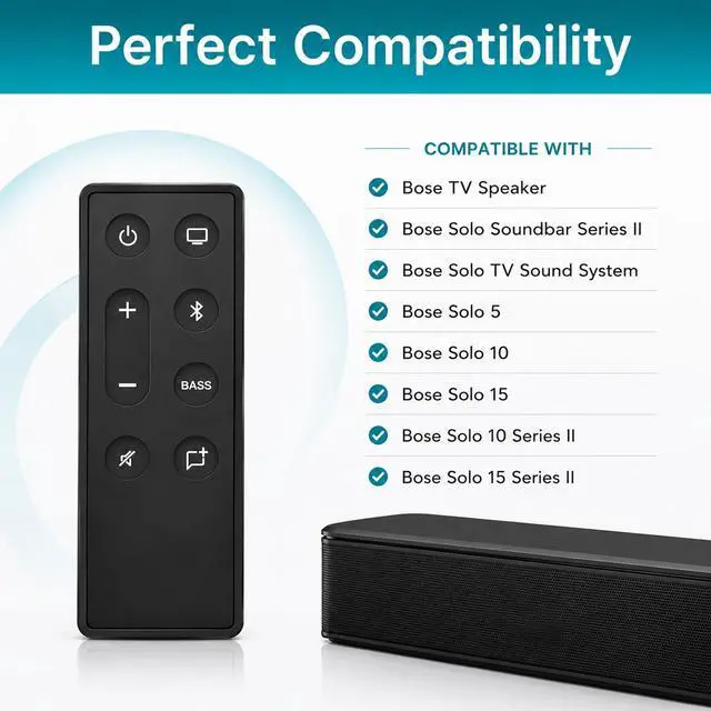 Alt view image 5 of 7 - Replacement Remote Compatible with Bose Solo 5 10 15 Series II Soundbar IR Control TV Speaker TV Sound System, No Pairing, Just Add CR2032 Coin Cell