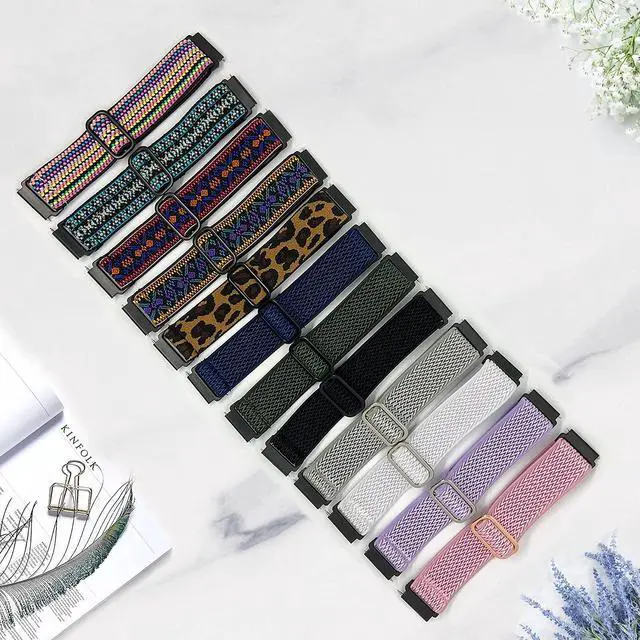 Alt view image 5 of 6 - 4 Pack Elastic Bands Compatible With Fitbit Versa & Versa 2 Wristbands - Soft Loop Nylon Adjustable Stretchy Replacement Straps for Women & Men