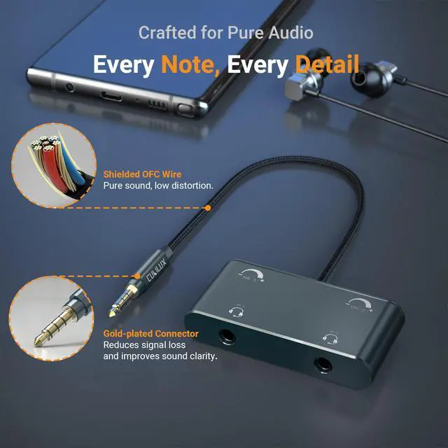 Alt view image 5 of 6 - 3.5mm Dual Headset Adapter with Volume Control, 1/8" to 2 TRRS Microphone Connector, Double Headphones Audio Splitter for 2 People Meeting, Recording, Online Training, Music Sharing
