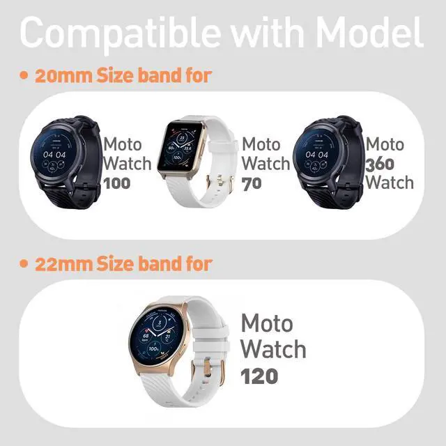 Alt view image 2 of 6 - 20mm, 22mm Magnetic Watchband Compatible with Moto Watch 120 Band, Silicone Sport Strong Magnet Strap for 70, 100, 120, 360 3rd Gen 2020 Smartwatch