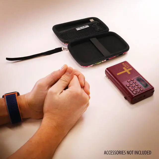 Alt view image 2 of 6 - Hard Case Compatible with Wonder Bible KJV the Talking Audio Bible Player, Wonder Bible NIV, Cable, Earbuds & More - Scratch Resistant Interior, Wrist Strap (Case Only) - Roses
