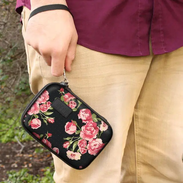 Alt view image 3 of 6 - Hard Case Compatible with Wonder Bible KJV the Talking Audio Bible Player, Wonder Bible NIV, Cable, Earbuds & More - Scratch Resistant Interior, Wrist Strap (Case Only) - Roses