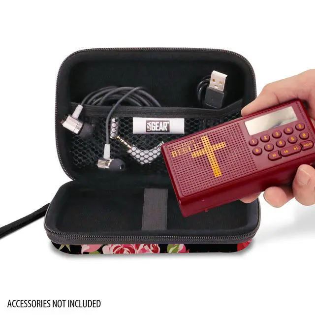Alt view image 4 of 6 - Hard Case Compatible with Wonder Bible KJV the Talking Audio Bible Player, Wonder Bible NIV, Cable, Earbuds & More - Scratch Resistant Interior, Wrist Strap (Case Only) - Roses
