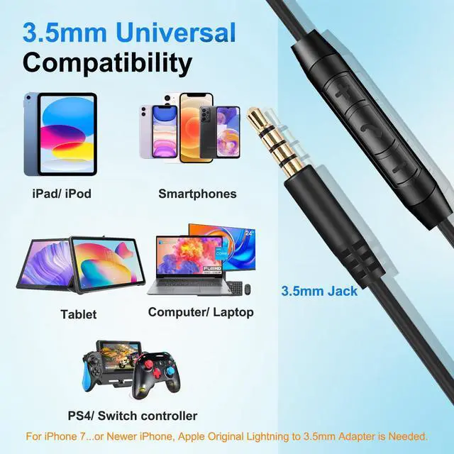 Alt view image 3 of 6 - 3.5mm to 2.5mm Audio Cable Replacement Cord for Bose Headphones Aux Wire | In-line Mic, Volume Control, Work for Bose NC700 QuietComfort Ultra 45 QC45 QC35II QC35 QC25 JBL Tune 720BT 660NC 670NC 770NC