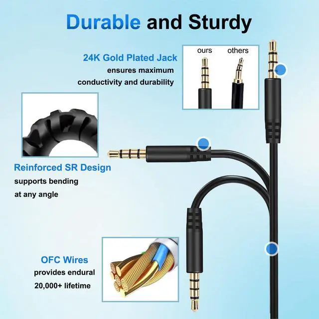 Alt view image 6 of 6 - 3.5mm to 2.5mm Audio Cable Replacement Cord for Bose Headphones Aux Wire | In-line Mic, Volume Control, Work for Bose NC700 QuietComfort Ultra 45 QC45 QC35II QC35 QC25 JBL Tune 720BT 660NC 670NC 770NC