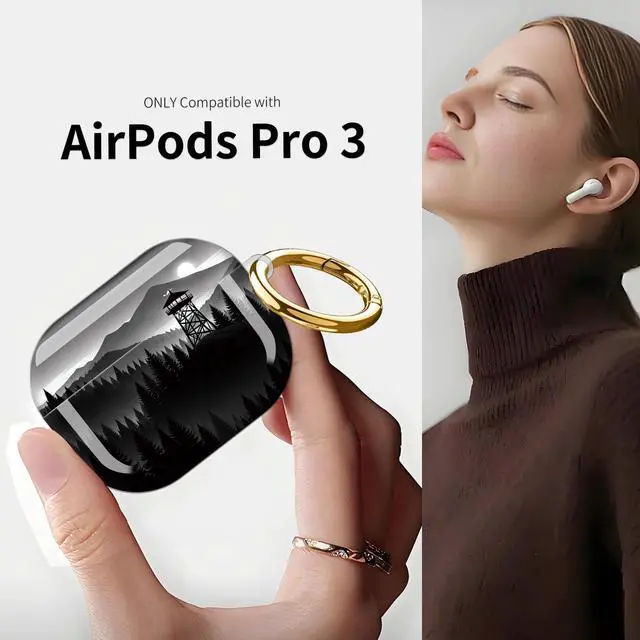 Alt view image 3 of 7 - Compatible with AirPod Pro 3 Case (2025), Shockproof Dustproof Protective Cover with Cute Golden Keychain for Women & Girls - Mountain Night Landscape Forest