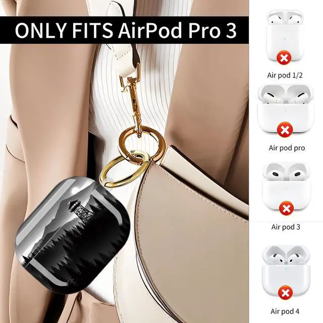 Alt view image 2 of 7 - Compatible with AirPod Pro 3 Case (2025), Shockproof Dustproof Protective Cover with Cute Golden Keychain for Women & Girls - Mountain Night Landscape Forest