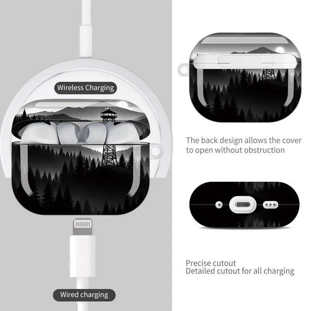 Alt view image 4 of 7 - Compatible with AirPod Pro 3 Case (2025), Shockproof Dustproof Protective Cover with Cute Golden Keychain for Women & Girls - Mountain Night Landscape Forest