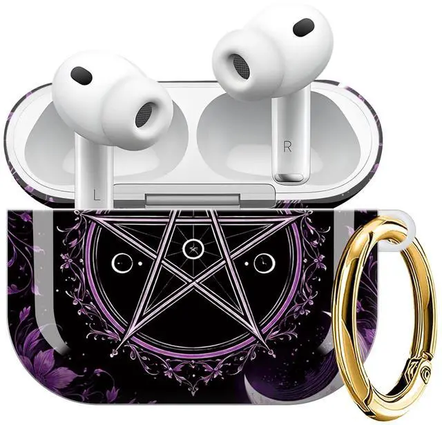 Main image of Compatible with AirPod Pro 3 Case (2025), Shockproof Dustproof Protective Cover with Cute Golden Keychain for Women & Girls - Purple Moon Pentagram Floral
