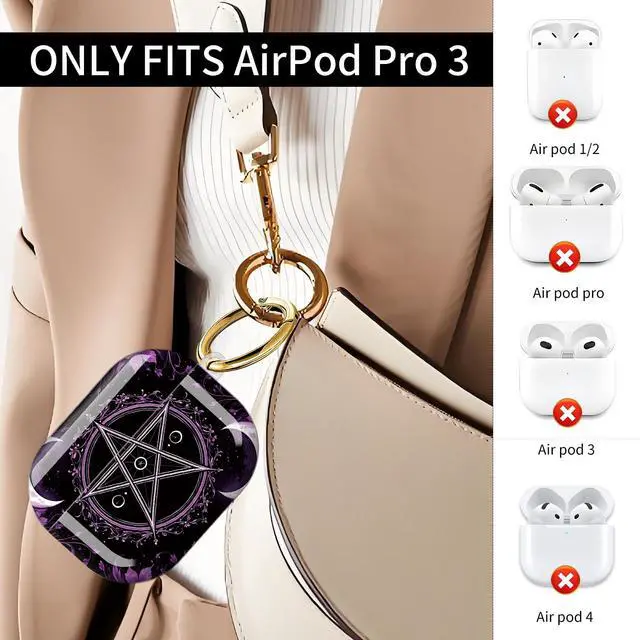 Alt view image 2 of 7 - Compatible with AirPod Pro 3 Case (2025), Shockproof Dustproof Protective Cover with Cute Golden Keychain for Women & Girls - Purple Moon Pentagram Floral