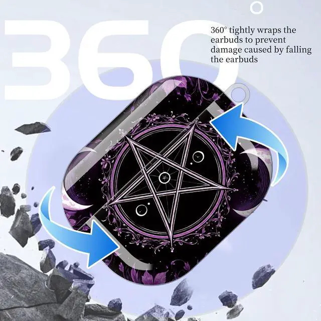 Alt view image 5 of 7 - Compatible with AirPod Pro 3 Case (2025), Shockproof Dustproof Protective Cover with Cute Golden Keychain for Women & Girls - Purple Moon Pentagram Floral