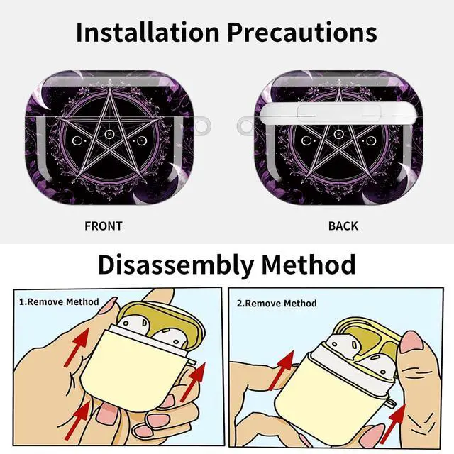 Alt view image 6 of 7 - Compatible with AirPod Pro 3 Case (2025), Shockproof Dustproof Protective Cover with Cute Golden Keychain for Women & Girls - Purple Moon Pentagram Floral
