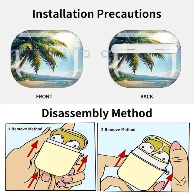 Alt view image 6 of 7 - Compatible with AirPod Pro 3 Case (2025), Shockproof Dustproof Protective Cover with Cute Golden Keychain for Women & Girls - Tropical Beach Palm Tree