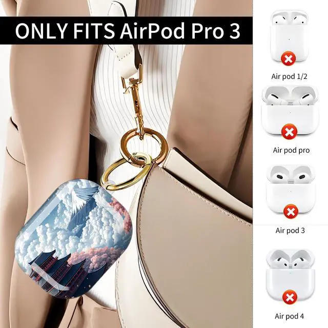 Alt view image 2 of 7 - Compatible with AirPod Pro 3 Case (2025), Shockproof Dustproof Protective Cover with Cute Golden Keychain for Women & Girls - Cherry Blossom Mountain