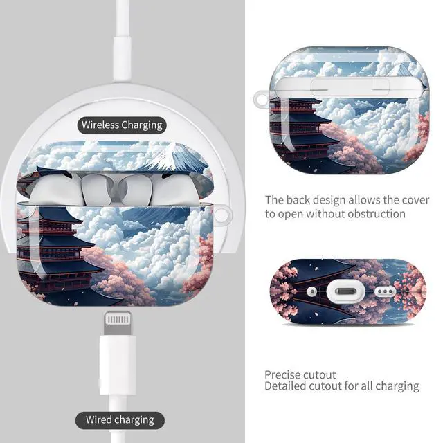Alt view image 4 of 7 - Compatible with AirPod Pro 3 Case (2025), Shockproof Dustproof Protective Cover with Cute Golden Keychain for Women & Girls - Cherry Blossom Mountain